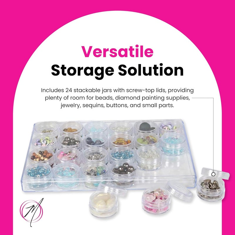 everything Mary 24-Jar Bead Organizer – Large Clear Plastic Case for Diamond Painting, Jewelry & Craft Beads – Storage Box with Screw-Top Jars for Diamond Art & Small Supplies - Image 4